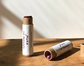 MORA LIP THERAPY iron oxide + alkanet root organic lipstick in compostable packaging! (0.15 oz paperboard tube)