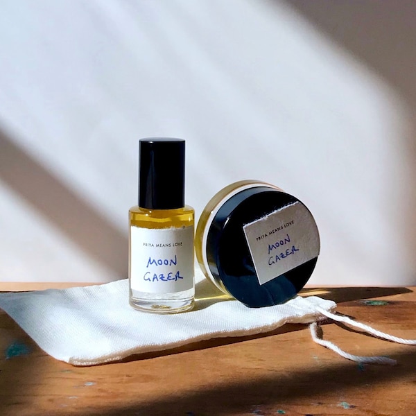 Huile de parfum naturelle MOON GAZER - fleurs au clair de lune et épanouissement nocturne - jasmin iris bois de santal fleur de lune