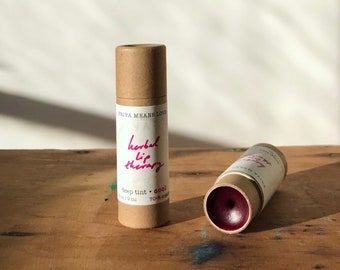 fuchsia Herbal Lip Therapy - organic botanically deep tinted lip balm with calendula helichrysum rosemary (compostable 0.3 oz tube)