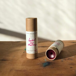 fuchsia Herbal Lip Therapy - organic botanically deep tinted lip balm with calendula helichrysum rosemary (compostable 0.3 oz tube)