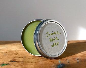 small batch JUNIPER HAIR WAX - vegan organic hair product with strong hold and forest aromatics
