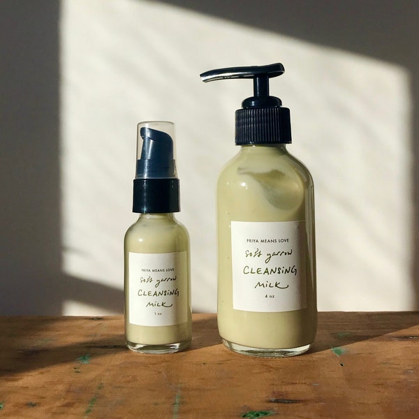 soft yarrow CLEANSING MILK -- a gentle facial cleanser and makeup remover with organic jojoba, yarrow, rosalina, bentonite clay