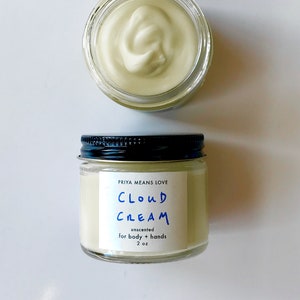 CLOUD CREAM an unscented organic hand and body moisturizer with cupuacu, evening primrose, calendula, cornflower 2 or 4 oz glass jar image 1