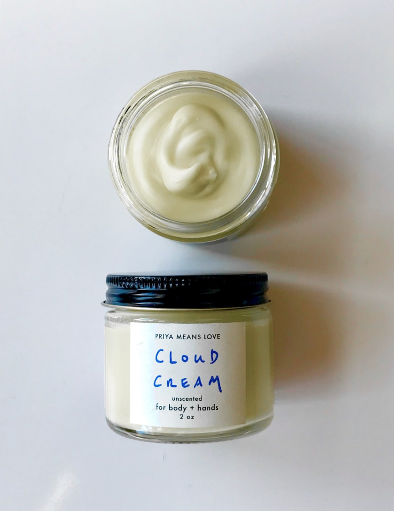 CLOUD CREAM an unscented organic hand and body moisturizer with cupuacu, evening primrose, calendula, cornflower 2 or 4 oz glass jar image 1