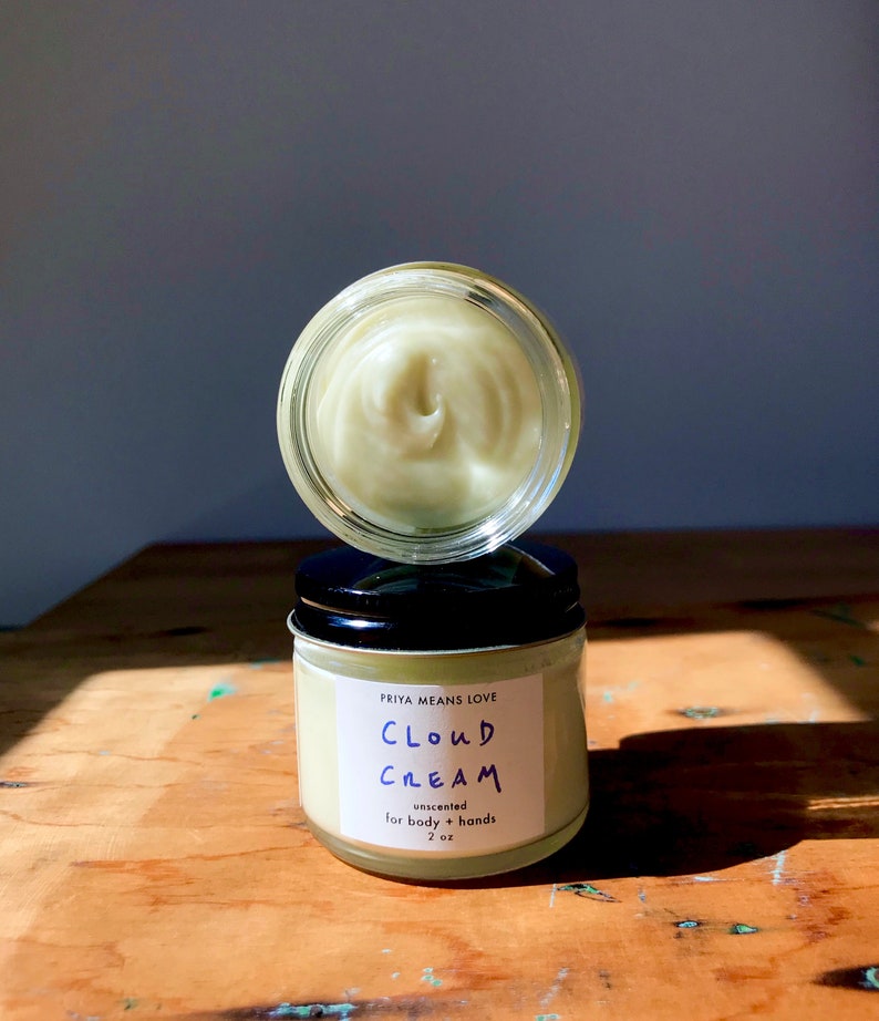CLOUD CREAM an unscented organic hand and body moisturizer with cupuacu, evening primrose, calendula, cornflower 2 or 4 oz glass jar 2 Fluid ounces