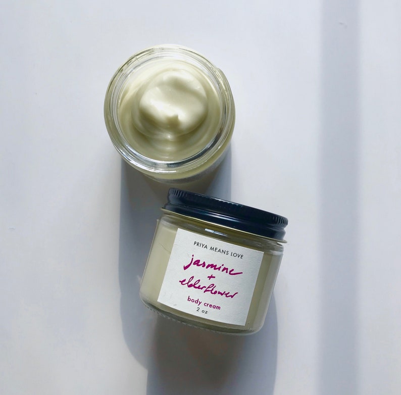 JASMINE ELDERFLOWER CREAM an organic hand & body moisturizer with cupuacu, evening primrose, calendula, cornflower 2 glass jar image 1