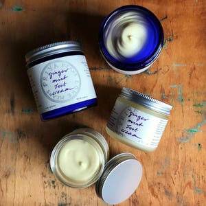 Ginger Mint Foot Cream an organic vegan warming tingly moisturizer for achy feet 2 oz / 4 oz glass jar image 2