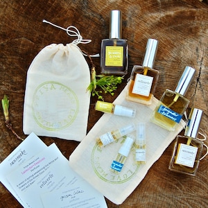 Natural Perfume Cologne sample set fresh organic unisex fragrances 1 ml samples in a muslin bag image 1