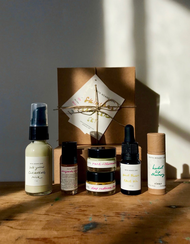 SKINCARE SAMPLER kit substantial minis of the PML organic facial skincare line face creams, serums, cleansing milk, lip balm image 1