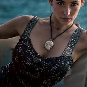 White seashell necklace,seashell pendant necklace,black cord necklace with pendant,coastal necklace, large seashell,mermaid shell necklace