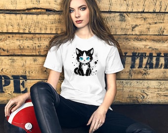 Färgstänk Goth kattskjorta | Spöklik kattunge-t-shirt | Emo Punk kattunge-t-shirt