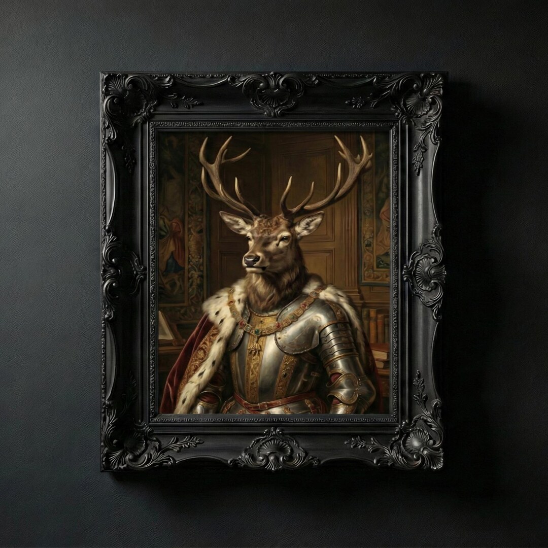 Stag Knight Medieval Stag King Wall Art Printable, Renaissance Deer Knight Portrait ...