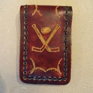 Leren geldclip met gereedschap - aangepaste leren geldclip - handgemaakte leren geldclip - gepersonaliseerde leren geldclip - hockey