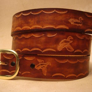 Custom Leather Belt - Tooled Leather Belt - Handmade Leather Belt - Personalized Leather Belt - 1-1/2&quot; Leather Belt - Ducks Fowl