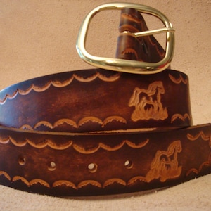 Custom Leather Belt - Tooled Leather Belt - Handmade Leather Belt - Personalized Leather Belt - 1-1/2&quot; Leather Belt with Pony Horse