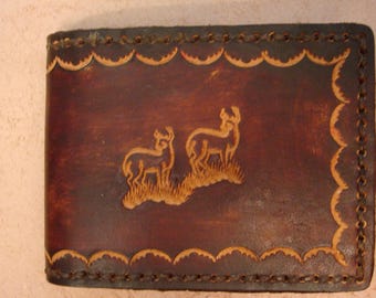 Tooled Leather Wallet - Custom Leather Wallet - Handmade Leather Wallet - Personalized Leather Wallet with Deer