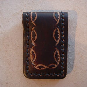 Clip para billetes de cuero repujado - Clip para billetes de cuero personalizado - Clip para billetes de cuero hecho a mano - Clip para billetes personalizado - Vieira grande y pequeña