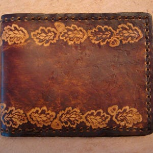 Tooled Leather Wallet - Custom Leather Wallet - Handmade Leather Wallet - Personalized Leather Wallet with Oak Leaf Border