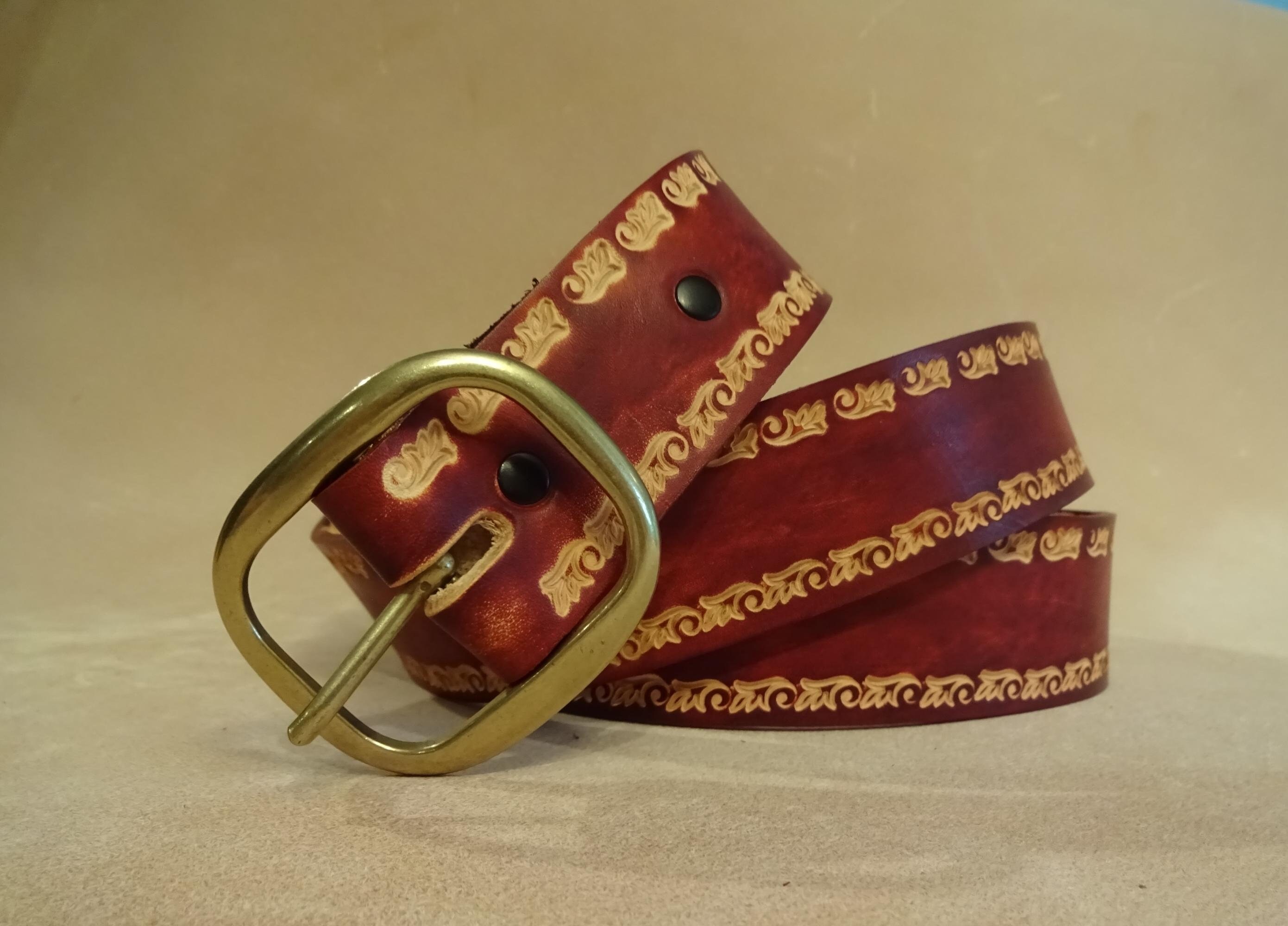 Custom Leather Belt - Tooled Leather Belt - Handmade Leather Belt - Personalized Leather Belt - 1-1/2" Leather Belt - Elf Border