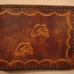Cartera de cuero repujado - Cartera de cuero personalizada - Cartera de cuero hecha a mano - Cartera de cuero personalizada con pez lubina