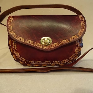 Lyn Tooled Brown Leather Bag - Hand Tooled Leather Purse - Tooled Leather Crossbody - Custom Tooled Leather Shoulder Bag - Rose Border