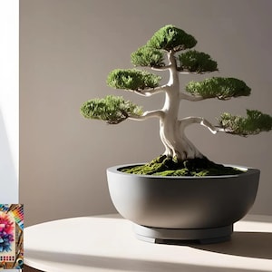 Modern Bonsai Pot with Drip Tray, Planter, Plants, Indoor Planters