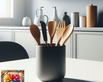 Round Kitchen Utensil Holder: Modern Countertop Organiser, Multiple Colour Options