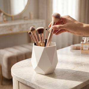 Luxe Geo Makeup Brush Holder • Modern Geometric Organiser • Multiple Colours