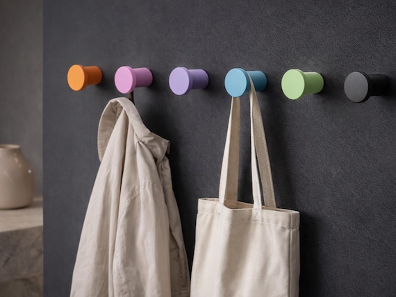 Minimalist Wall Hooks – Modular Design | 6 x Hooks (+2 FREE) | Colourful Matt Hooks
