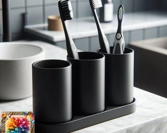 Design Toothbrush Holder Set with 3 Cups, Bathroom Organiser, Cup, Stand, Set, Gift Ideas, Multiple Colour Options