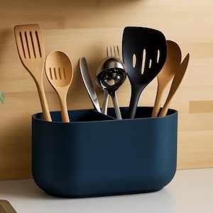 Modern Kitchen Utensil Holder with Two Compartments, Utensil Basket, Cutlery Pot, Multiple Colour Options
