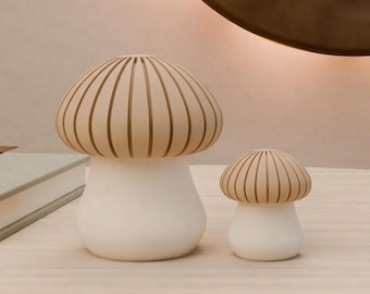 Cozy Autumn Mushroom Figurine Set of 2 | Ribbed Woodland Decor | Holiday Ornament