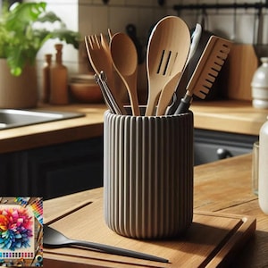 Ribbed Kitchen Utensil Holder, Utensil Basket, Pot, Modern, Minimalist, Multiple Colour Options
