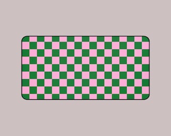 Pink and Green Checkerboard Desk Mat | Large Mouse Pad, Retro Grid
