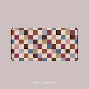 Skrivbordsmatta med vintagefärgblock och schackrutigt mönster | Retro geometrisk musmatta