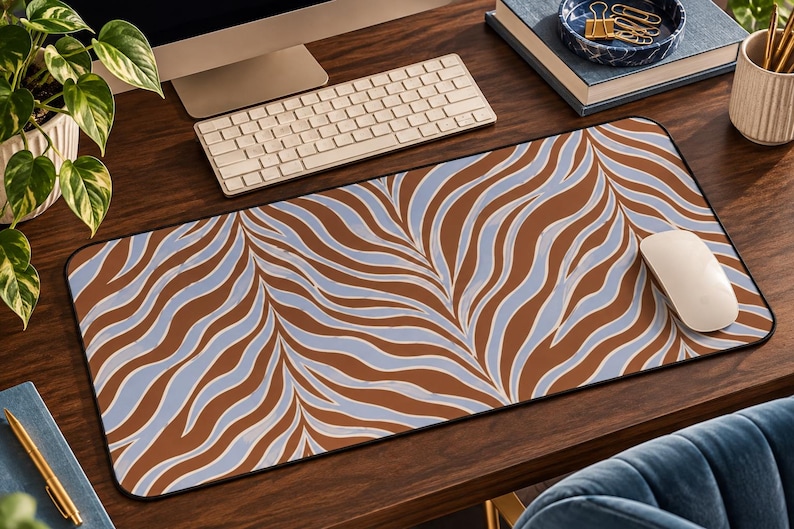 Brown Blue Wavy Zebra Print Desk Mat | Abstract Organic Pattern - Etsy ...