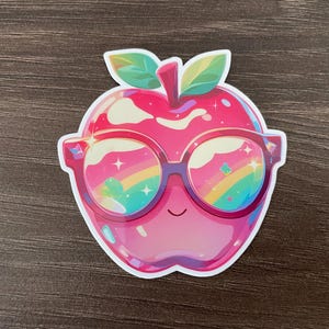 Linda pegatina de manzana, pegatina de frutas para computadoras portátiles, botellas de agua, automóviles, diarios, pegatinas de lectura, pegatinas lindas, regalo de pegatinas de frutas