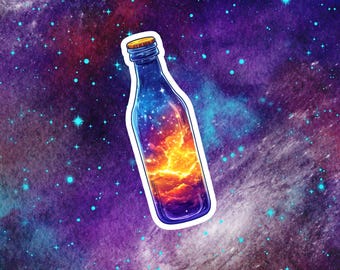 Galaxy in a Bottle Sticker, Spring Flowers, Waterproof Vinyl, Gifts for Book Lovers, Reading Stickers, Space Stickers