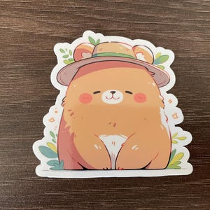 Oso Kawaii con pegatina de sombrero, pegatina de animales para portátiles, botellas de agua, coches, diarios, pegatinas de lectura, pegatinas de animales lindos, regalo