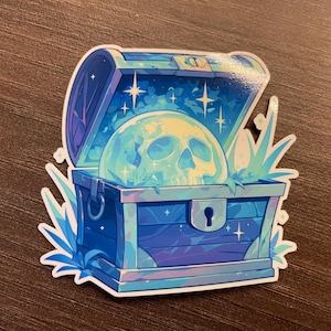 Pegatinas de cofre del tesoro mágico, pegatinas inspiradas en Dnd, vinilo impermeable, regalos para amantes de los libros, pegatinas de lectura, dragones de mazmorra