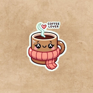Pegatina de la taza del amante del café, pegatina linda, calcomanía del ordenador portátil, pegatina de la taza de ansiedad, pegatina de ansiedad, pegatina impermeable, arte Chibi