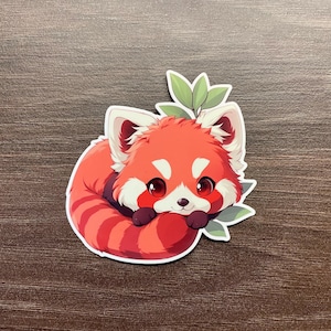 Linda pegatina de panda rojo, pegatina de animales para computadoras portátiles, botellas de agua, automóviles, diarios, pegatinas de lectura, pegatinas lindas, colores de primavera