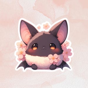 Murciélago con pegatina de aro de flores, flores de primavera, vinilo impermeable, regalos para amantes de los libros, pegatina de lectura, pegatina de animal lindo
