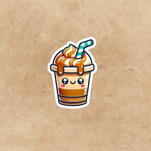 Linda pegatina de caramelo macchiato, pegatina linda, pegatina de computadora portátil, pegatina de taza de ansiedad, pegatina de ansiedad, pegatina impermeable, Chibi