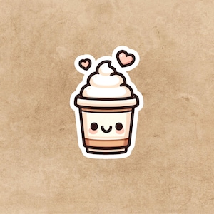 Linda pegatina de frappuccino, pegatina linda, calcomanía de computadora portátil, pegatina de copa de ansiedad, pegatina de ansiedad, pegatina impermeable, hecha a mano