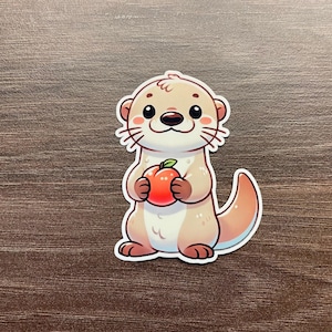 Linda pegatina de nutria, pegatina de animales para computadoras portátiles, botellas de agua, automóviles, diarios, pegatinas de lectura, pegatinas lindas, colores primaverales
