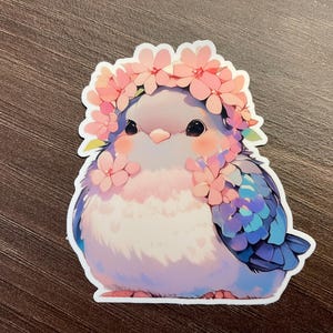 Süße Taube mit Blumen Aufkleber, wasserdichtes Vinyl, Laptop Sticker, Kindle Aufkleber, Vogel Aufkleber, Taube, Vogelliebhaber Frühling