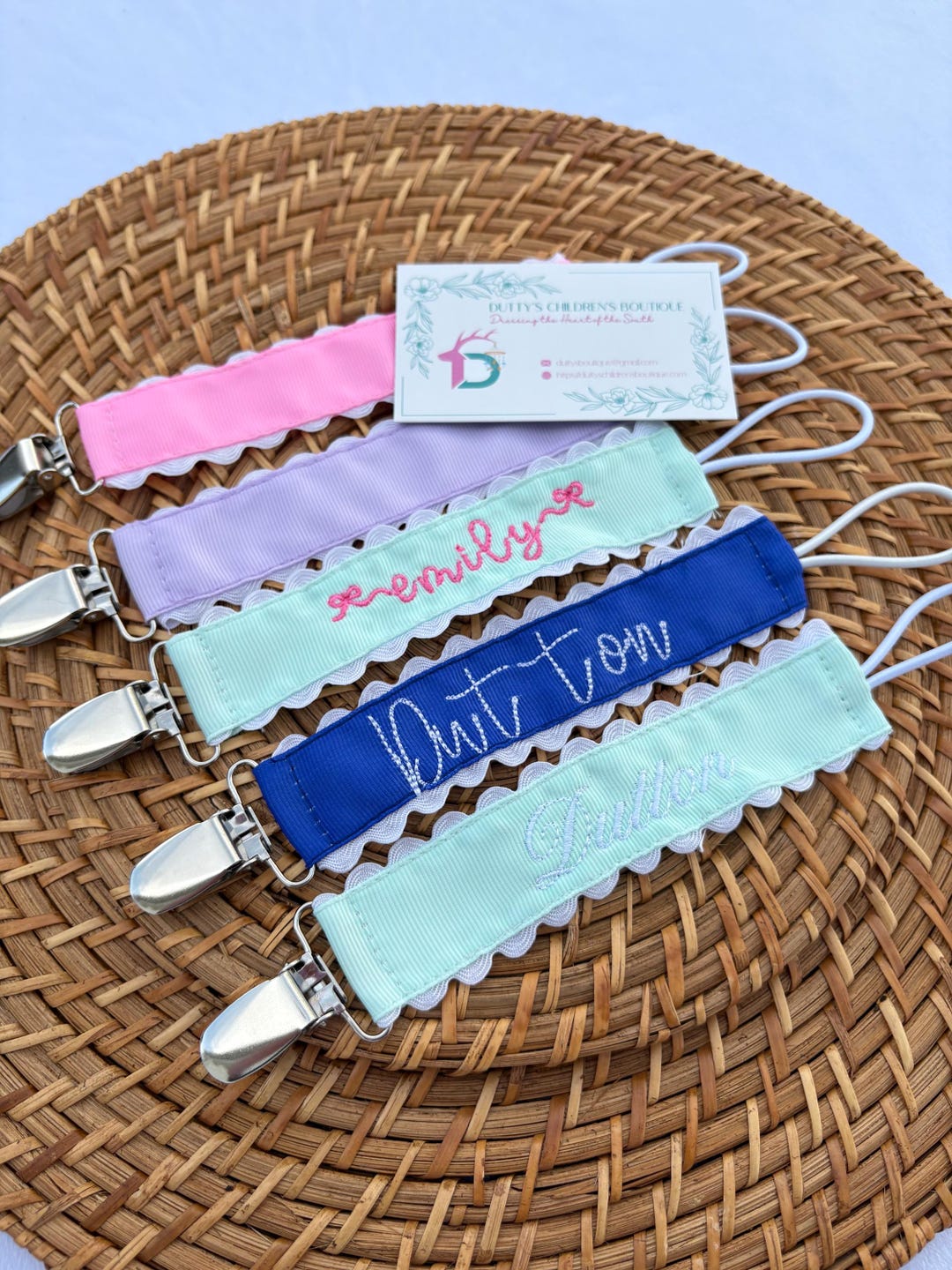 Personalized Pacifier Clip: Scalloped Ribbon Binky Holder - Etsy