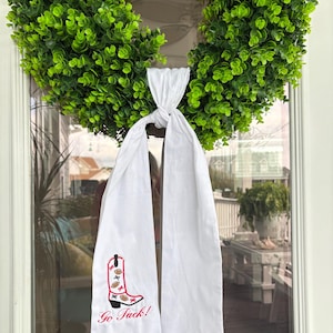 Embroidered Cowboy Boot Wreath Sash: NC State Game Day Door Decor