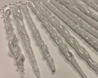 Icicles - ArtGlass - White Swirls - Glass Icicle Ornament - Set (12 icicles) - Turtle Beads Studio - Artisan Glasswork - Canada - Christmas